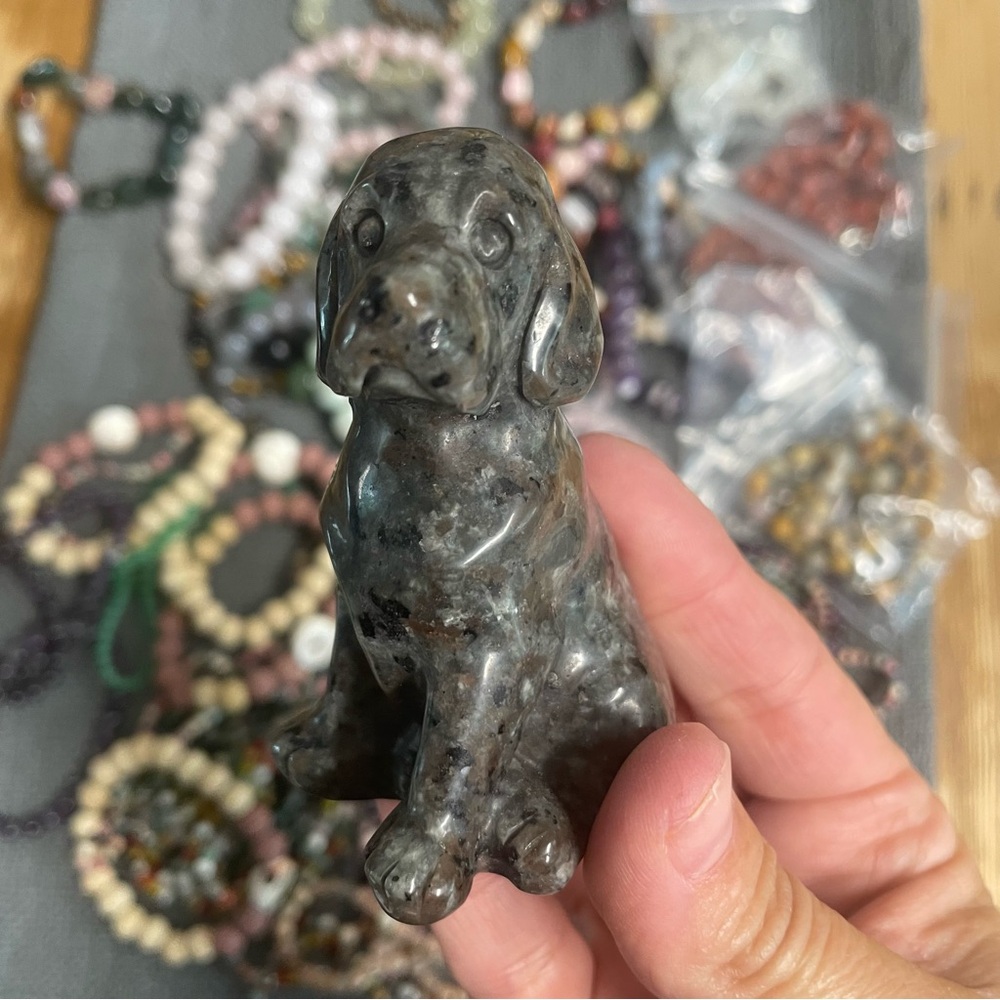 Carved Gray Stone Dog Figurine Crystal yooperlite uv reactive
